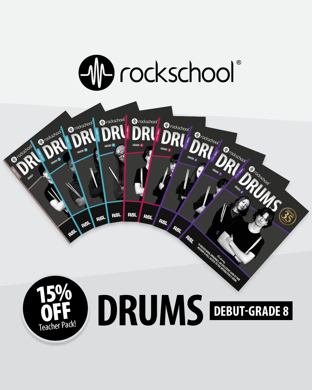 Drums 35th Anniversary Teacher Pack Debut - Grade 8 (9 Books) - Hardcopy + RiFF E-book